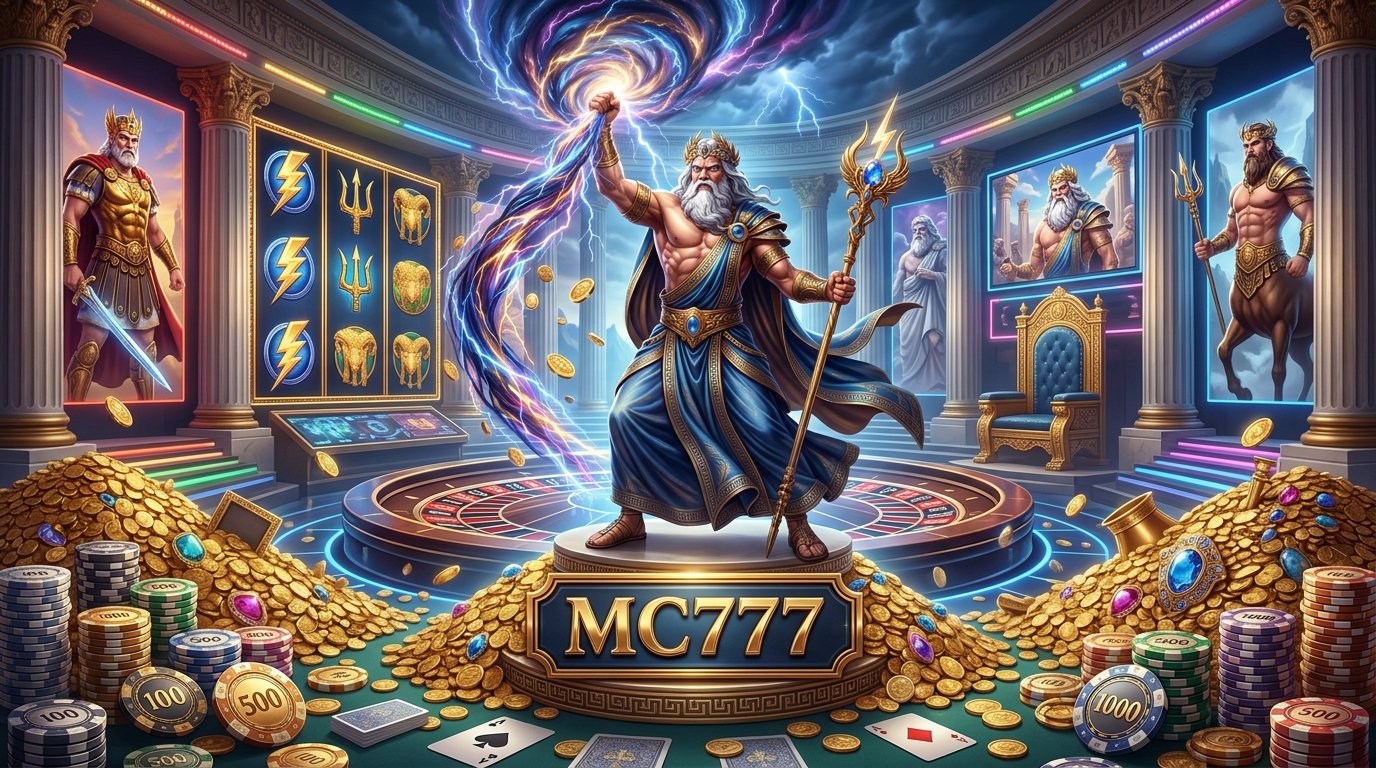 Tampilan beranda MC777 dengan menu utama dan informasi hadiah pendaftaran